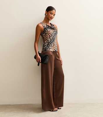 Dark Brown Satin Wide Leg Trousers