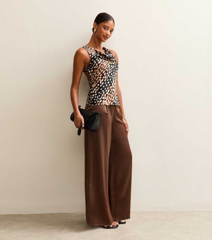 Dark Brown Satin Wide Leg Trousers