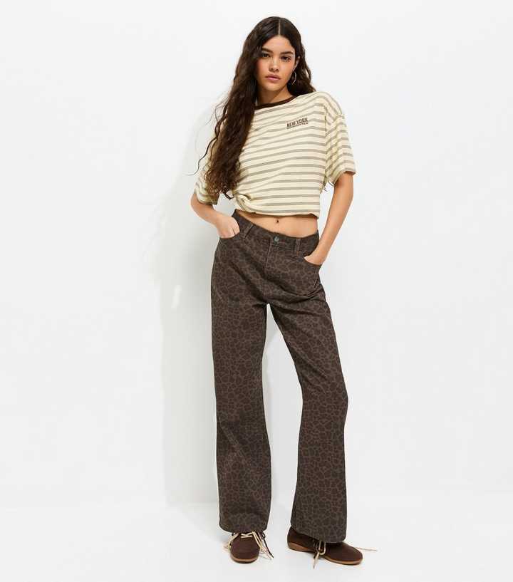 Brown Leopard Print Wide Leg Jeans
