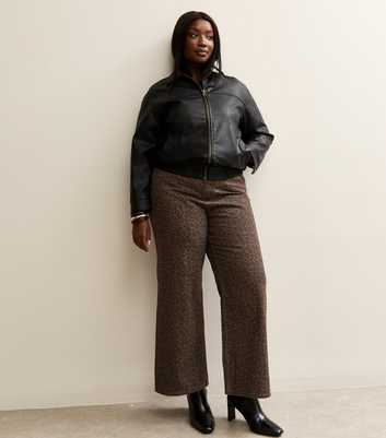 Curves Brown Leopard Print Wide Leg Jeans