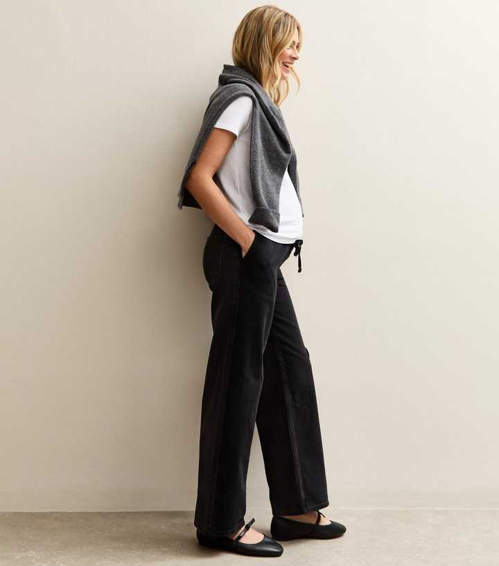 Maternity Black Wide Leg Drawstring Waist Jeans