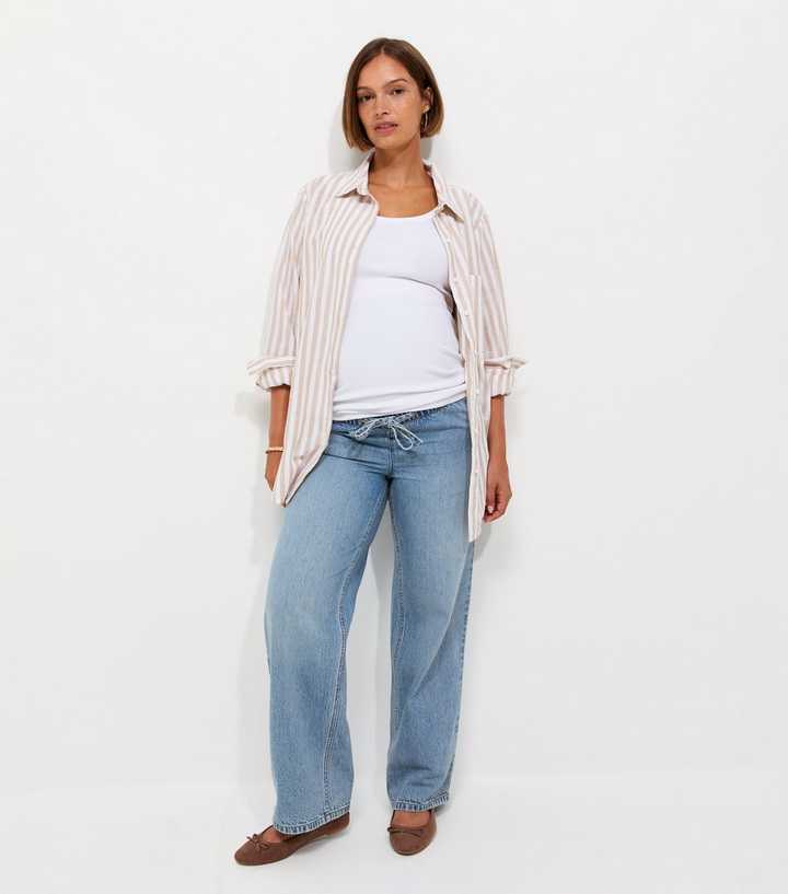 Maternity Light Blue Wide Leg Drawstring Waist Jeans