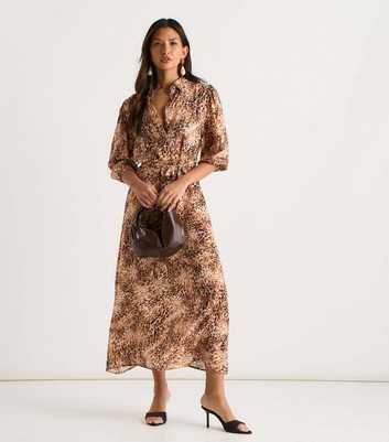 Gini London Tan Animal Print Shirt Midi Dress
