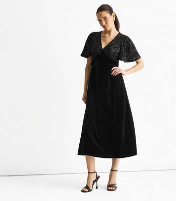 Gini London Black Sequin Top Velvet Midi Dress
