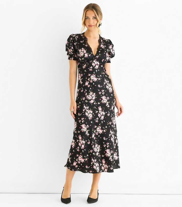 Gini London Black Floral Midi Dress