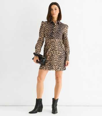 Gini London Leopard Print Shirt Mini Dress