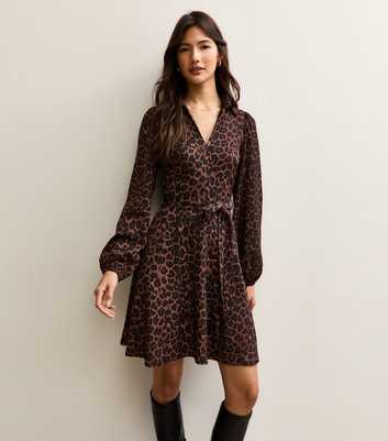 Brown Animal Print Long Sleeve Mini Dress