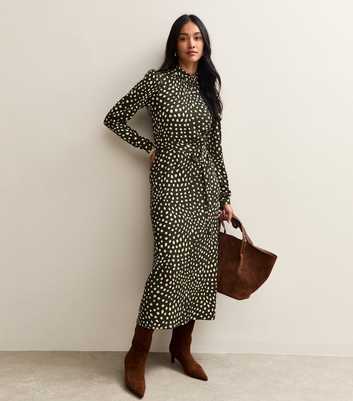 Green Spotty High Neck Midi Dress