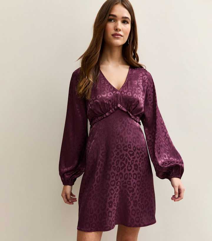 Dark Purple Satin Long Sleeve Mini Dress | New Look