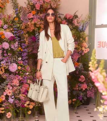 Off White Tie Waist Wide Leg Jeans