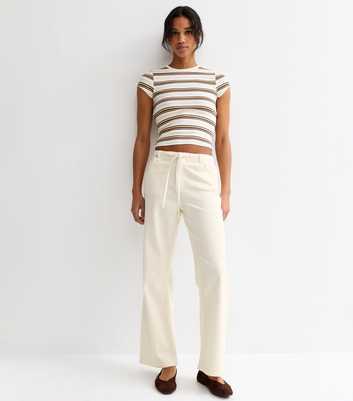 Off White Tie Waist Wide Leg Jeans