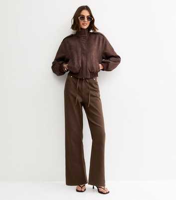 Brown Tie Waist Wide Leg Jeans
