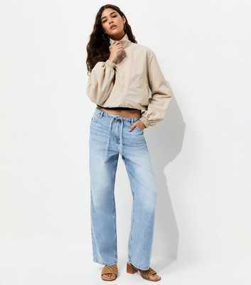 Mid Blue Tie Waist Wide Leg Jeans