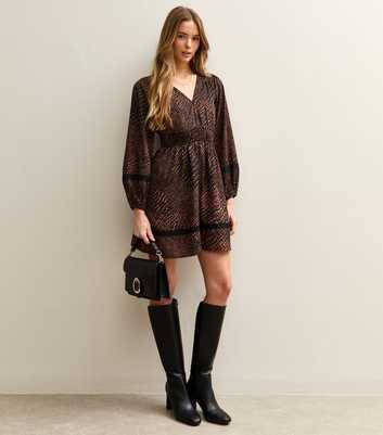 Brown Animal Print Long Sleeve Mini Dress