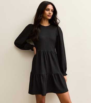 Black Crinkled Tiered Mini Dress