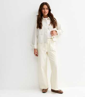 Petite Off White Self Tie Drawcord Waist Wide Leg Jeans