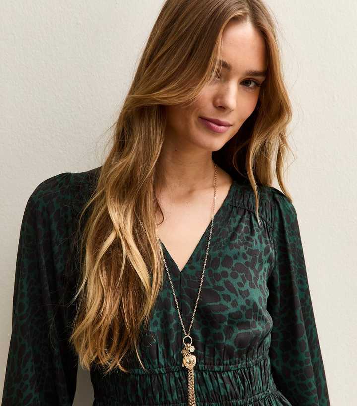 green animal print mini dress Ailyn V-neck Mini Dress | Green Leopard | Womens main image 0