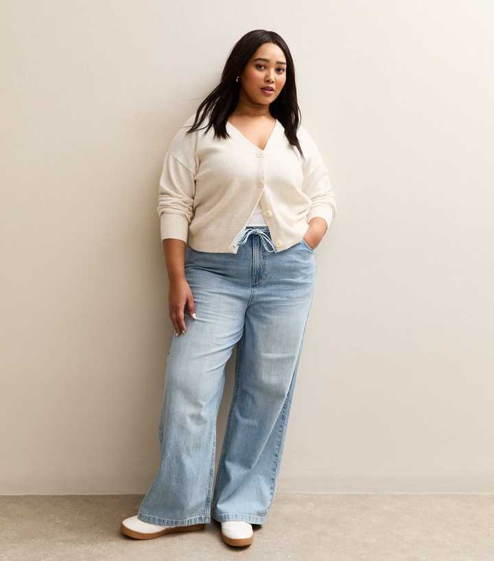 Curves Light Blue Drawstring Waist Denim Jeans