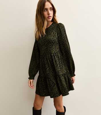 Green Animal Print Tiered Mini Dress