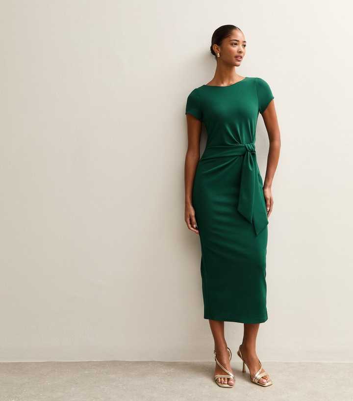 dark green work dress Maya Olive Floral Embellished Bardot Midaxi Dress with Rosette Detail –  Maya Deluxe main image 1
