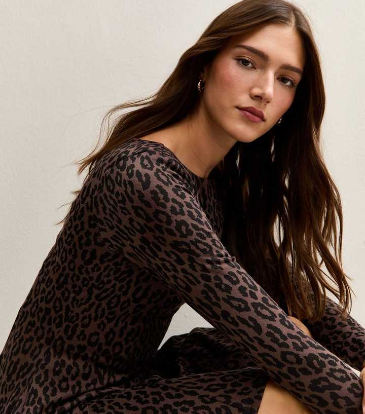 Brown Animal Pattern Long Sleeve Skater Mini Dress | New Look