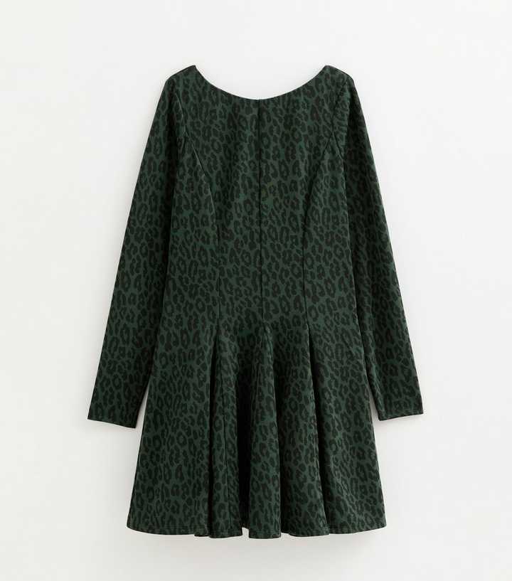 Green Animal Pattern Long Sleeve Skater Mini Dress | New Look