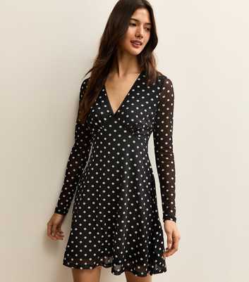 Black Mesh Polka Dot Mini Dress