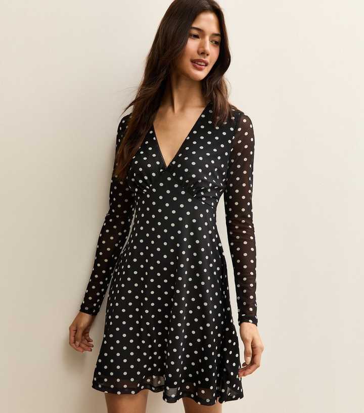 Black Mesh Polka Dot Mini Dress