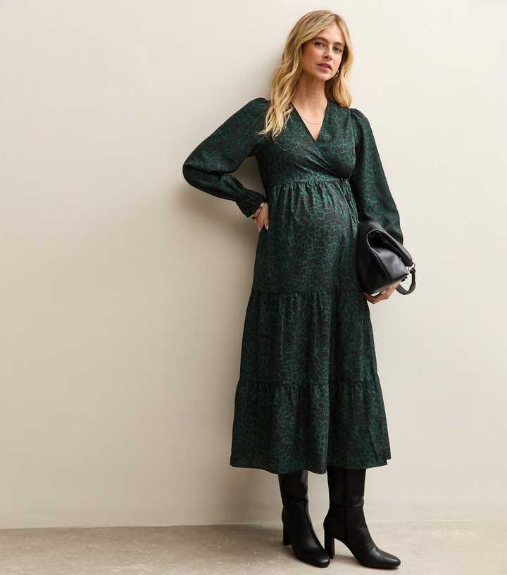green maternity midi dress Green Satin Wrap Top Maternity Midi Dress – PinkBlush