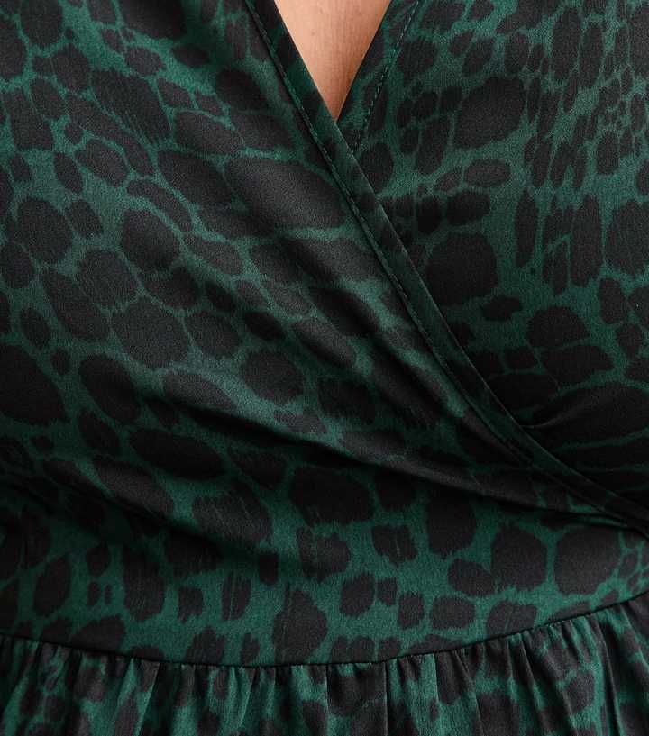dark green animal print dress Green with Black Leopard Angel Sleeve Midi Tea Dress Scamp & Dude