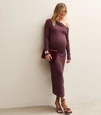 Maternity Dark Burgundy Off Shoulder Midi Dress | New Look Maternity Dark Burgundy Off Shoulder Midi Dress | New Look