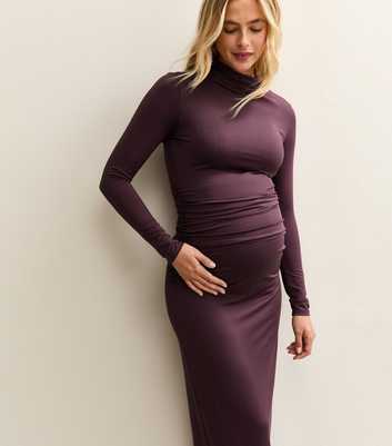Maternity Dark Burgundy Ruched Jersey Midi Dress