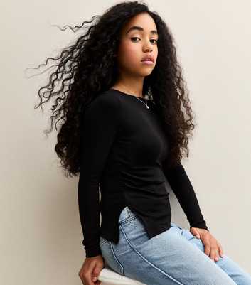 Girls Black Slash Neck Asymmetric Top