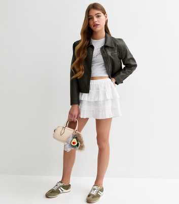 Girls White Lace Trimmed Rara Skort