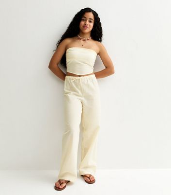 Girls Yellow Stripe Seersucker Trousers