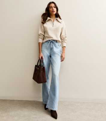 Tall Blue Denim Self Tie Drawcord Waist Wide Leg Jeans