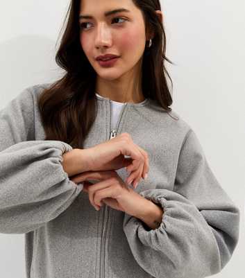 Grey Collarless Zip Through Bomber Jacket
