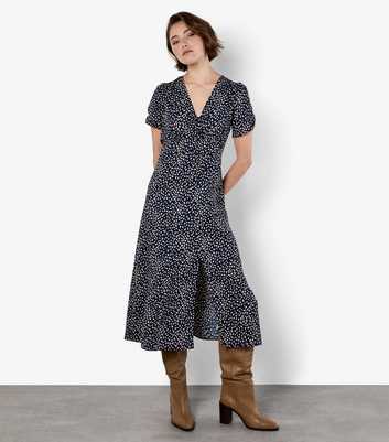 Apricot Navy Tie Front Animal Print Midi Dress