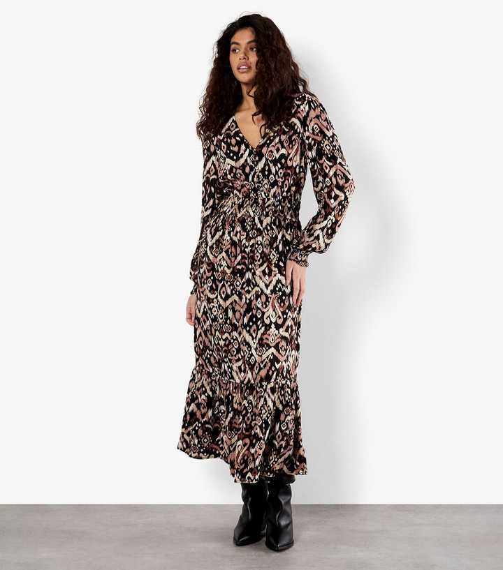 Apricot Black Abstract Print Midaxi Dress