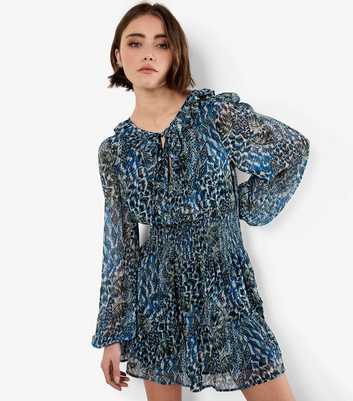 Apricot Green Feather Print Chiffon Mini Dress