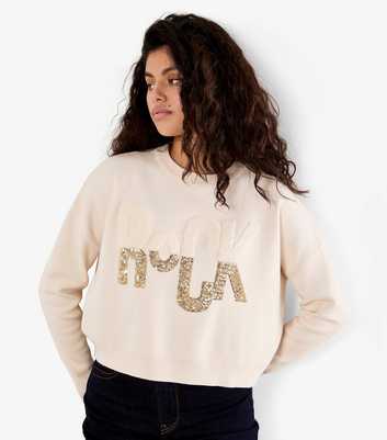 Apricot Cream Rock Slogan Cropped Jumper