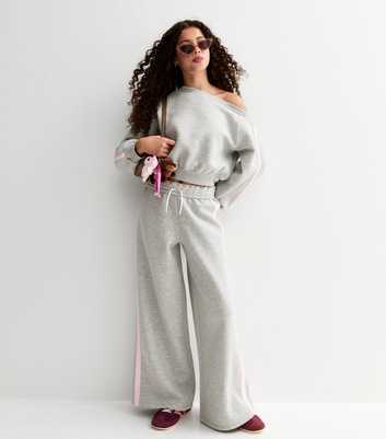 Girls Grey Foldover Waist Super Wide Leg Joggers
