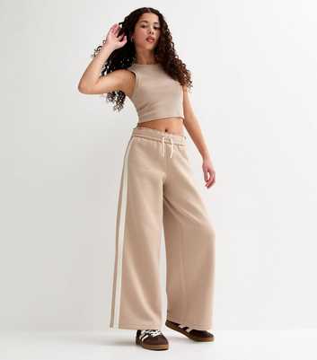 Girls Camel Fold Over Waistband Super Wide Leg Joggers