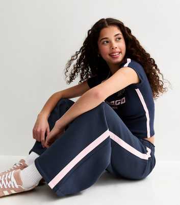 Girls Dark Blue Foldover Waist Super Wide Leg Joggers