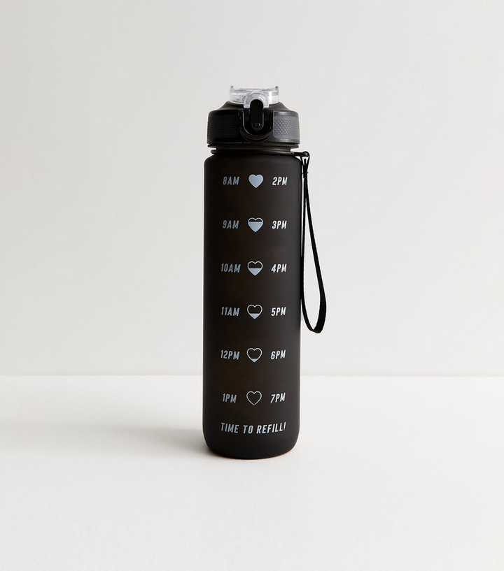 Black Pop Lid Straw 1L Time Marked Water Bottle