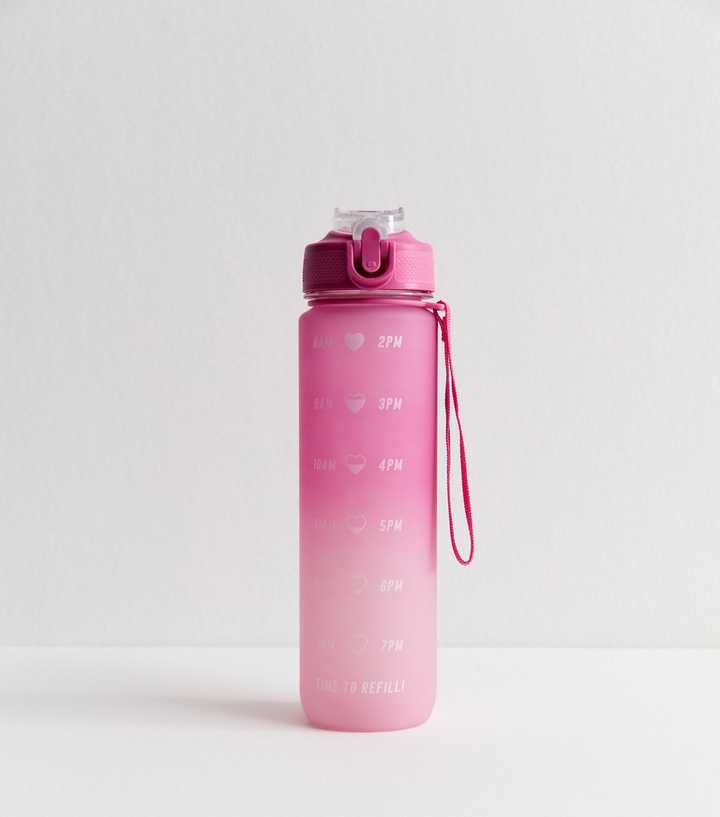 Pink Ombre Pop Lid Straw 1L Time Marked Water Bottle