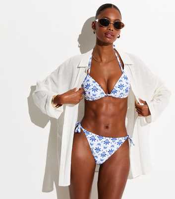 Blue Floral Print Tie Side Bikini Briefs