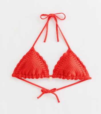 Bright Red Crochet Triangle Shell Bikini Top