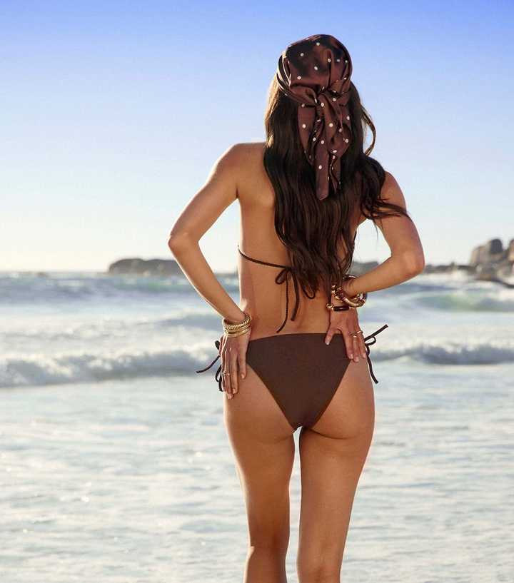 Dark Brown Crochet Side Tie Bikini Bottoms