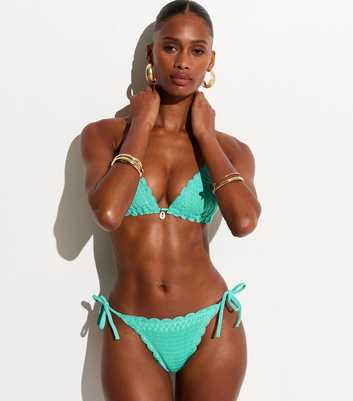 Turquoise Crochet Side Tie Bikini Bottoms